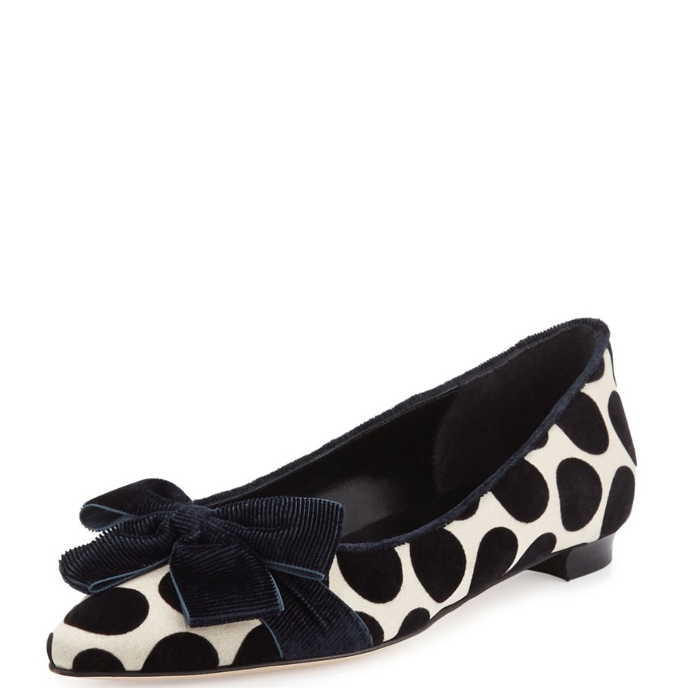 Manolo Blahnik pointy toe polka dot ballerina flats, size 41, Retail $1025